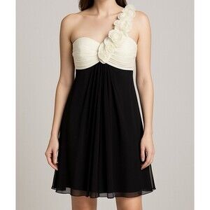 VTG Y2K Taboo Dress Fairy White&Black  Asymmetrical Prom Foral One Shouler XL